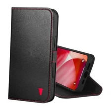  Leather Case Compatible with 6.3" 2025 - iPhone 17 Black with Red Detail