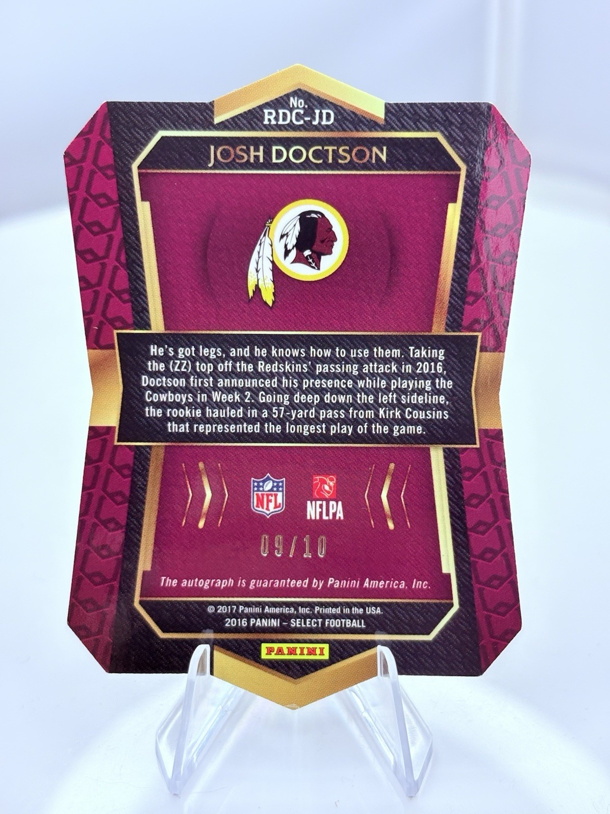 2016 Panini Select Gold Wave Die-Cut Prizm Auto 09/10 Josh Doctson Commanders 🏈 view 4