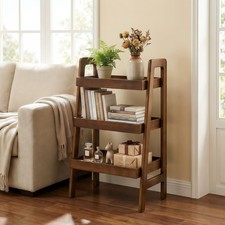 3 Tier Ladder Bookshelf Solid Wood Freestanding Ladder Shelf with Open Storage