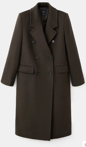 NWOT MANGO WOMEN DOUBLE BREASTED WOOL COAT BROWN SMALL $199 MSRP CURRENT SEASON