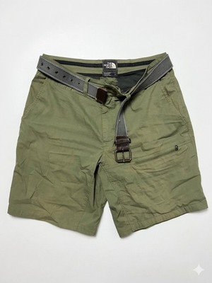 The North Face Men's Cargo Shorts Green Khaki with Belt Size 34 Hiking Outdoor L