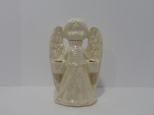 Portavelas Porcelana Angel Dos Cónicos Blanco Iridiscente