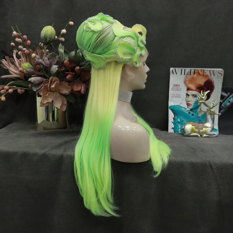 Peluca delantera de encaje verde neón Straight Drag Queen ¡22-24 pulgadas!! Foto 3 de 4