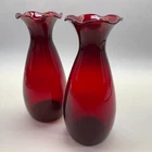 Anchor Hocking Royal Ruby Flower Vases - Ruffled Rim Vintage - Set of 2