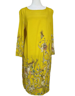 Anthropologie Rutzou Blooming Whin Yellow Floral Dress Drape Back Size 4