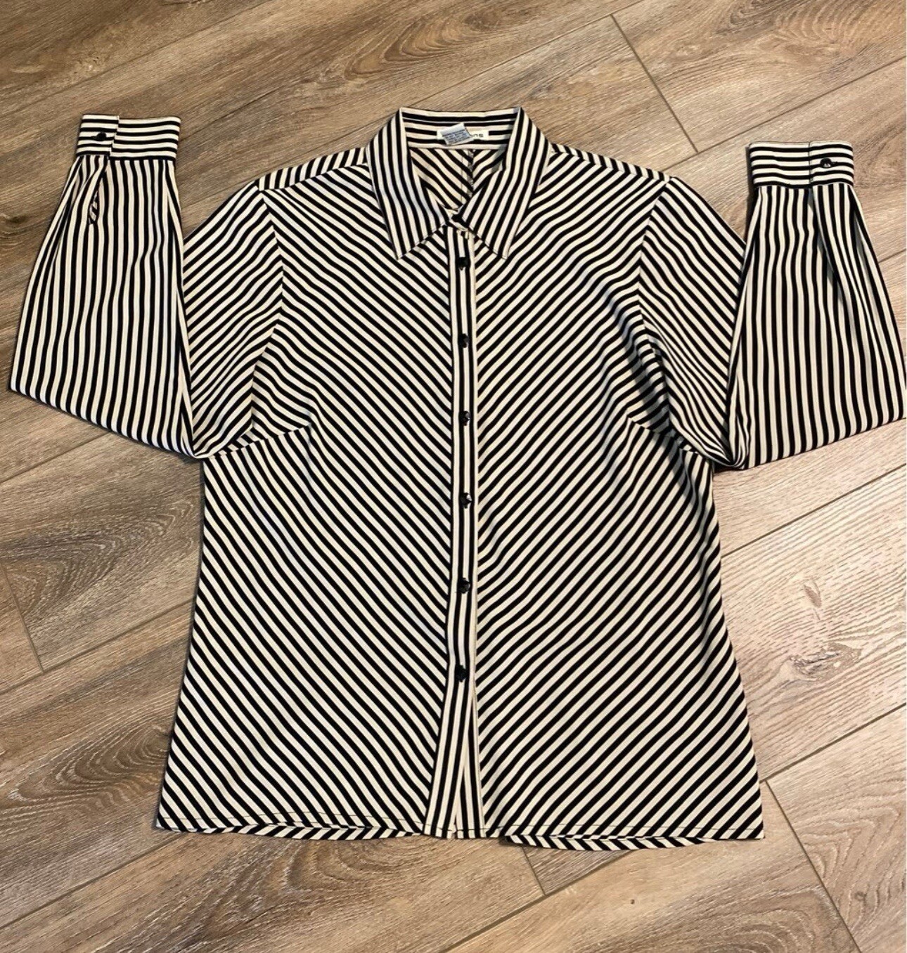 Notations Striped Collared Long Sleeve Blouse, Si… - image 1