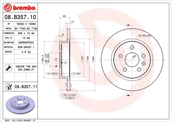 Fits Vauxhall Astra 2009-2015 Mokka 2012- + Other Models Brake Discs Rear Brembo - Image 4 of 4