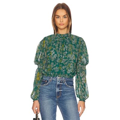 NWT Free People Clarissa Printe Green Floral Blouse (S)