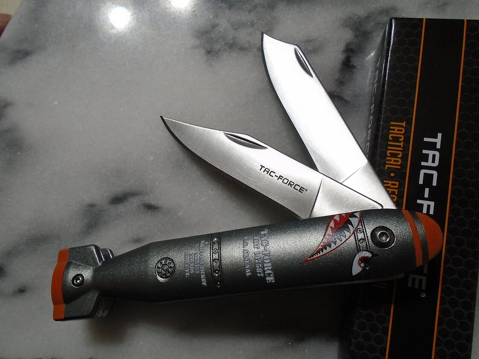 Navaja de Bolsillo Tac-Force Tiger Shark Bomb 2 Hojas Trapper Slipjoint TF-1039DBGY Foto 3 de 4