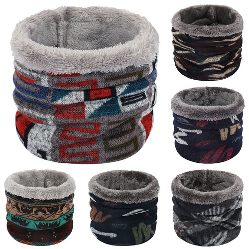 Winter Men Geometric Pattern Neckerchief Cold-proof Fleece-lined Ring Scarf New - Picture 1 of 25