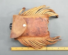 VTG TOY CANTEEN INDIAN NATIVE AMERICAN LEATHER COVER PLASTIC BOTTLE