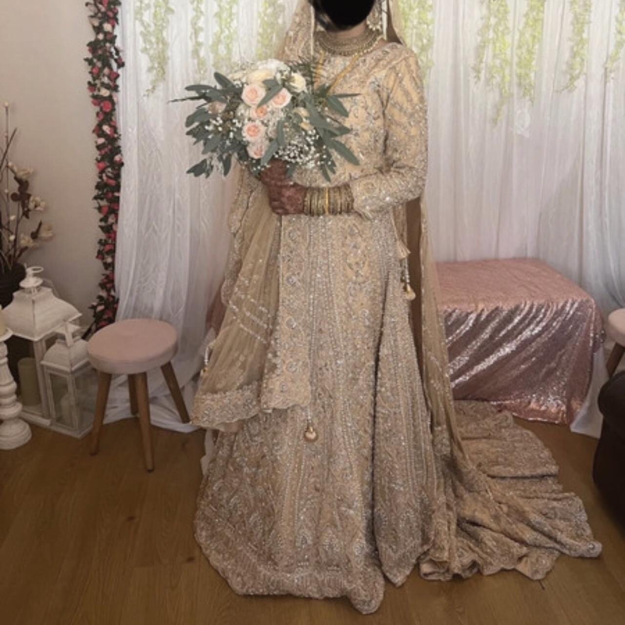 Elan Boutique 3piece Gold ivory embellished Asian Pakistani style wedding lengah