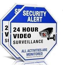 2-Pack Security Camera Sign Video Surveillance Signs Outdoor UV Printed 40 Mil