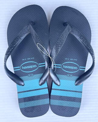 Havaianas Men\'s Black Flip Flops with Blue Stripes Havaianas Black Flip Flops Blue/Navy Stripe Men main image 4