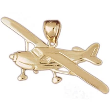 New 14k Yellow Gold Airplane Charm Pendant
