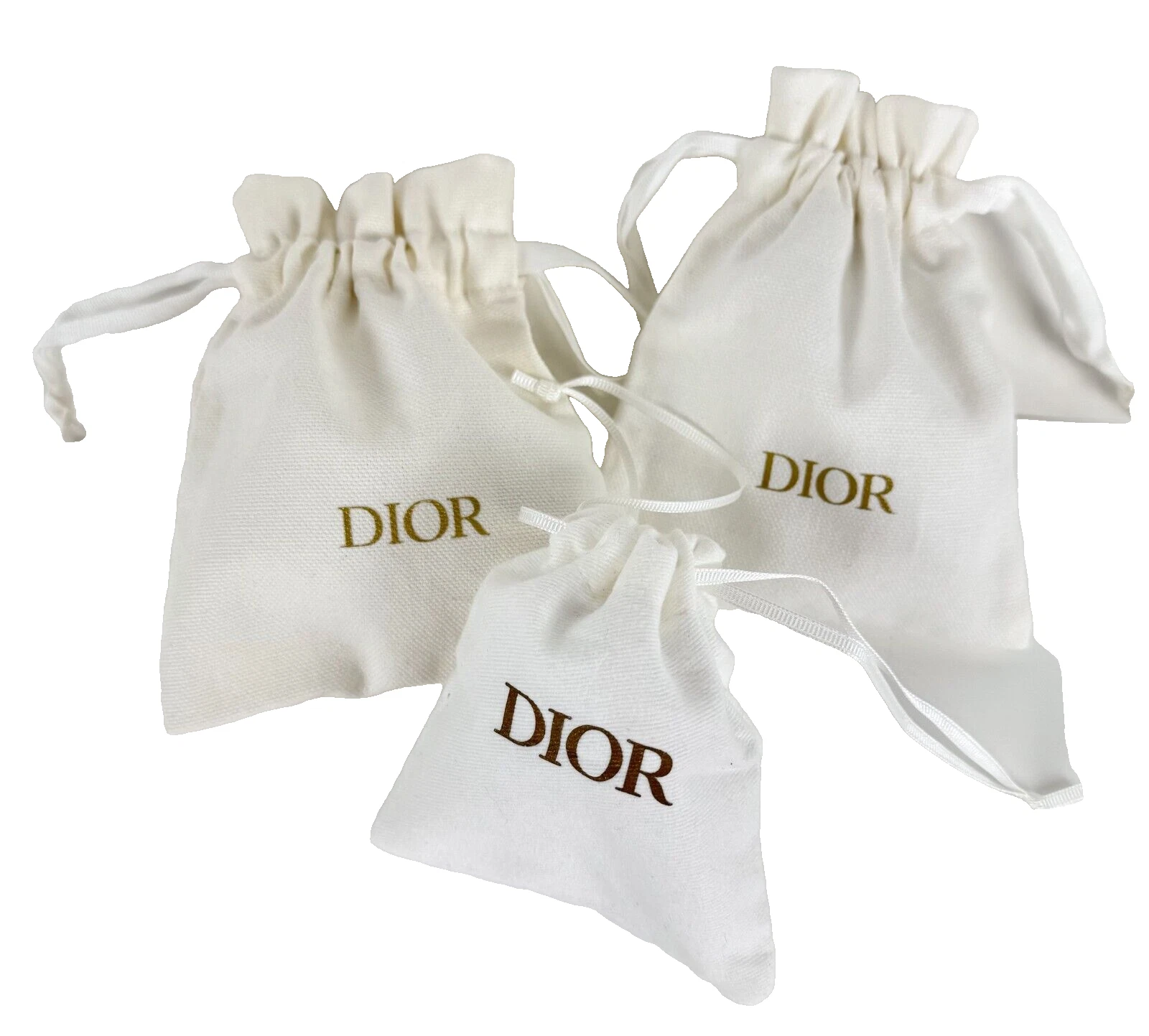 Lot de 3 sacs à poussière de voyage Dior neufs authentiques coton blanc rangement petit XS