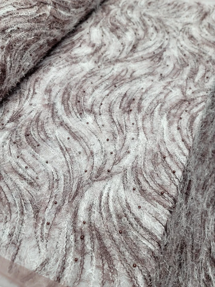 Tela de piel sintética artificial peluda malva flecos encaje bordado perlas encaje Foto 4 de 4