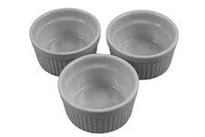 Pier 1 White Porcelain Ribbed 3 Piece Ramekins Souffle Baking Dish