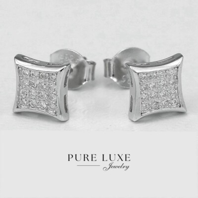 Pair of 6mm Square Sterling Silver Cubic Zirconia Studs (138