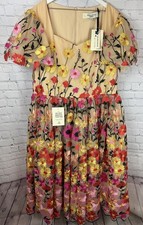 NWT JESSAKAE Women's Beige Yellow Red English Garden Dress Tulle Lace Size 3X