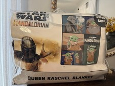 Star Wars Mandalorian Queen Raschel Blanket Grogu Baby Yoda Plush Soft