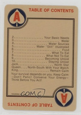 1974 Environs Outdoor Survival Playing Cards Table of Contents #AS s5q
