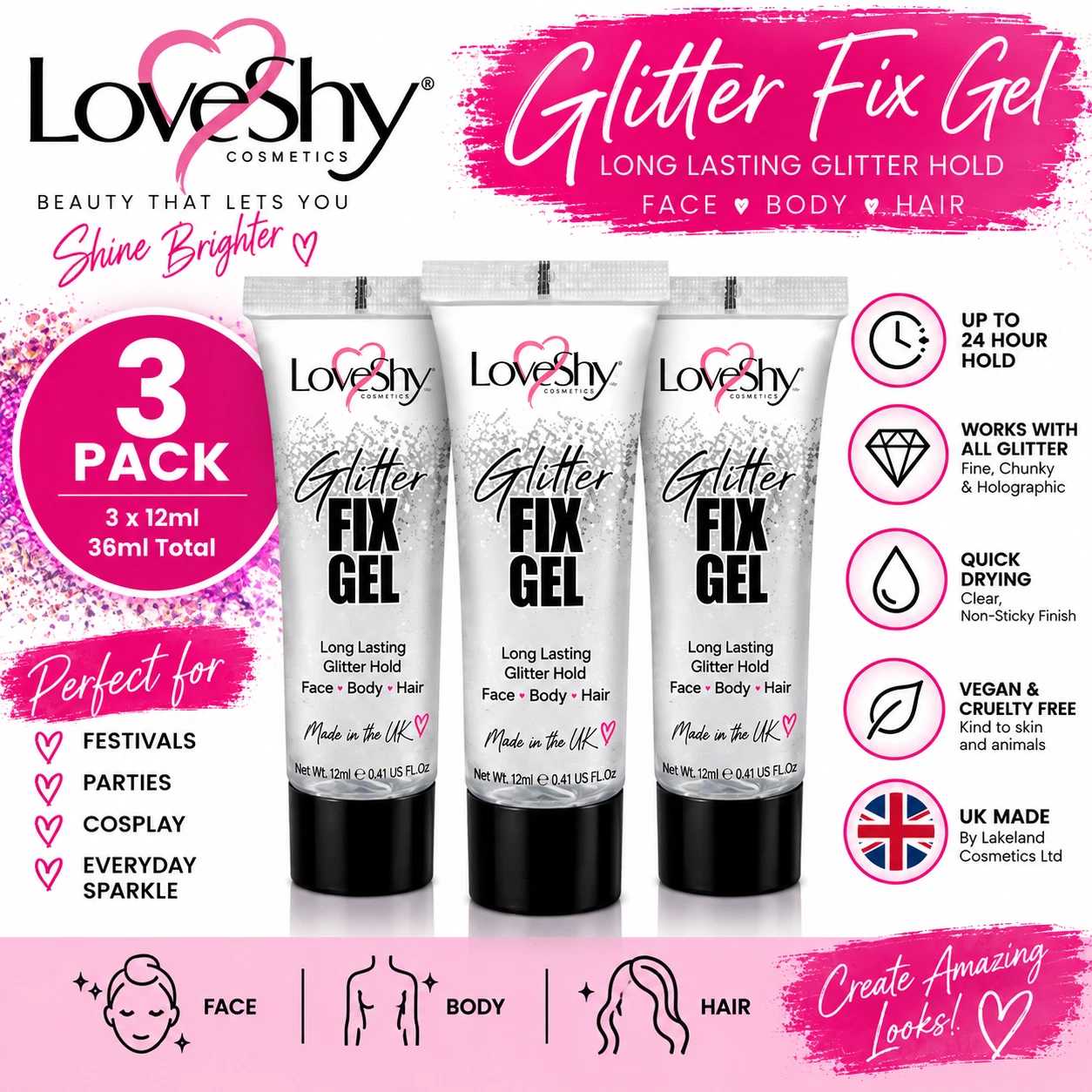 LoveShy Glitter Fix Gel 3 Pack