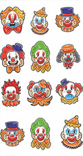 Juego de calcomanías de vinilo retro cara de payaso calcomanías de circo Kawaii álbum de recortes