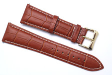 23mm Brown/White Crocodile Grain Leather Watch Band Strap Gold Tone Buckle