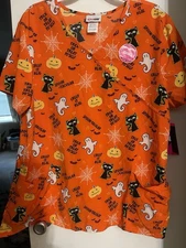Scrubstar Halloween Women's "Creep It Real" Mock Wrap Print Scrub Top Size 2XL