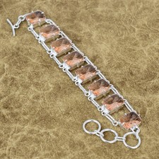 Natural Morganite Gemstone Bracelet 925 Sterling Silver Solitaire Jewelry Unique