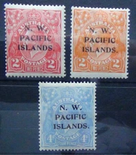 North West Pacific Islands 1918 2d Red 2d Orange 4d Ultramarine MM