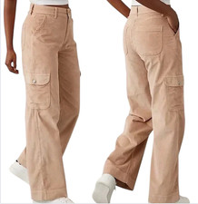 AMERICAN EAGLE Super High Rise Baggy Wide Leg CORDUROY CARGO PANTS Khaki 6 LONG