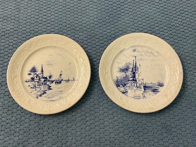 2 Petrus Regout & Co. Maastricht HOLLAND Pattern Delft Blue Embossed Plates