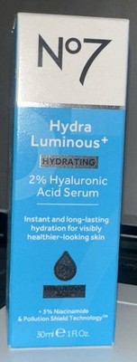 No7 Hydra Luminous + Hydrating 2%Hyaluronic Acid Serum (30ml / 1fl.oz) New Box