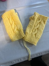 hand knit fingerless gloves yellow