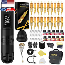 Soldier Tattoo Machine Kit Complete Rotary Wireless Tattoo Pen Gun Kit with 20Pc