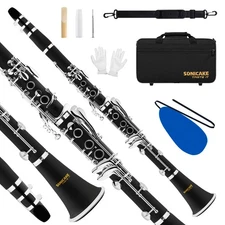 Sonicake B Flat Clarinet for Beginner, Ebonite Clarinet Nickel-plated