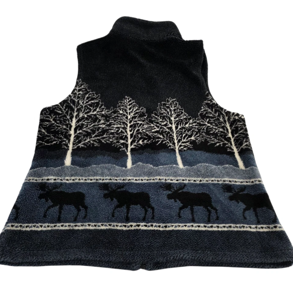 Chaleco polar diamante negro para mujer XL negro azul patrón de árbol de alce cremallera completa Foto 2 de 4