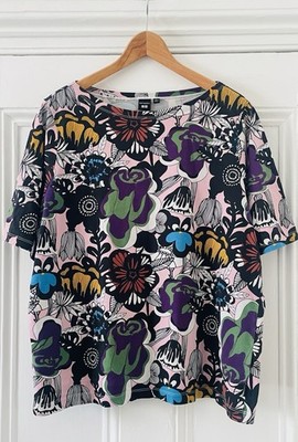 Marimekko X Uniqlo Women s Multi Geometric Flowers T-Shirt Top L UK 14 EU 42 VGC