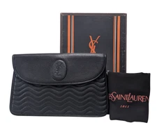 Yves Saint Laurent Clutch Bag Leather  Purse Black Vintage YSL