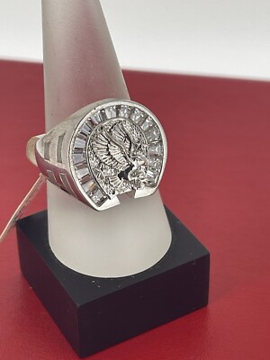 STERLING SILVER RING EAGLE HORSE SHOE WHITE STONES SZ 10.5 MENs