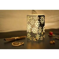 Led Windlicht Metall Quader Motiv Schneeflocke Silber 85500-19 Weihnachten Deko