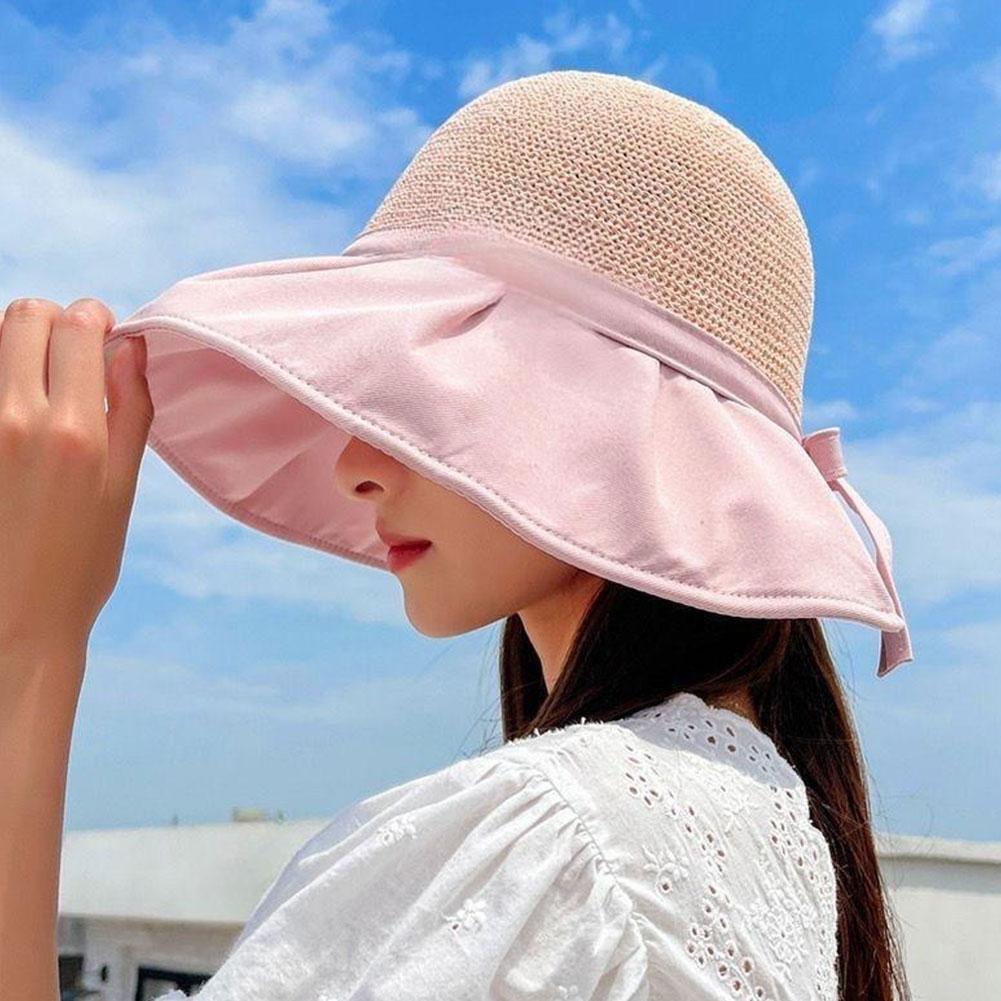 PONY Cappello da sole donna coda di cavallo visiera tesa larga berretto estivo sole spiaggia cappello pieghevole O L5K3