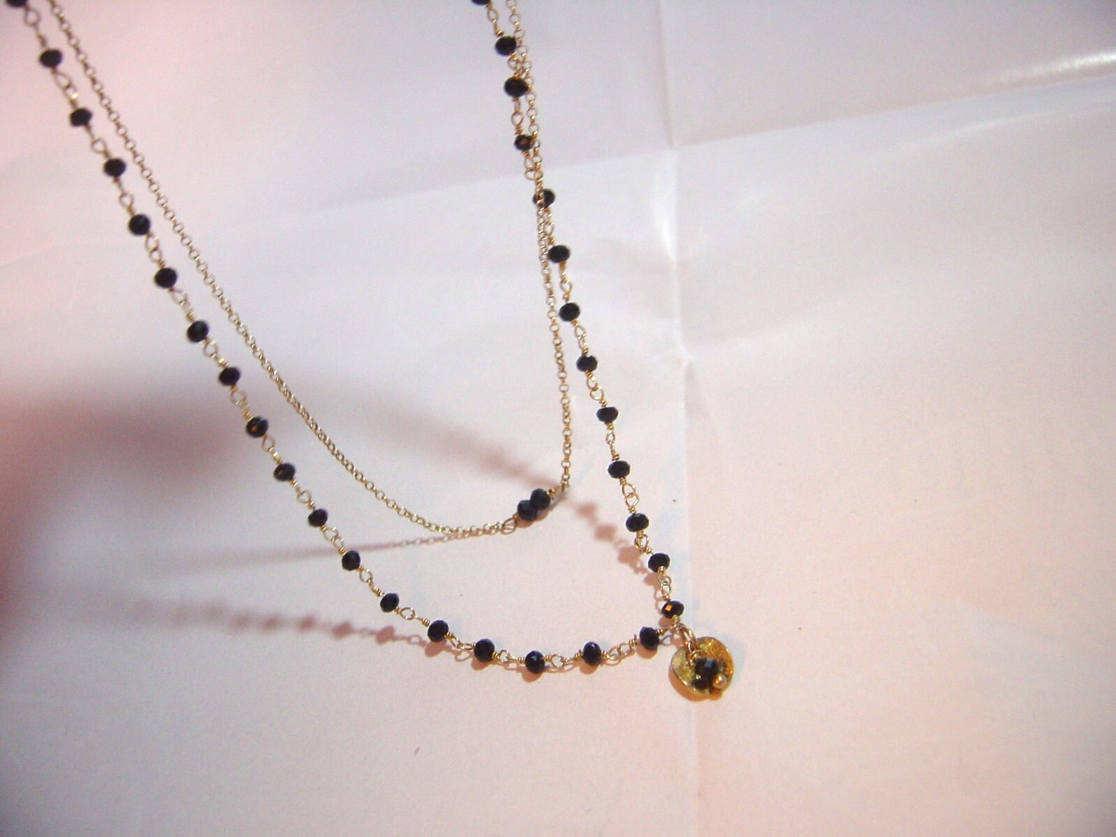 Superb Solid Silver & GP Necklace-14.5"Real Black… - image 6