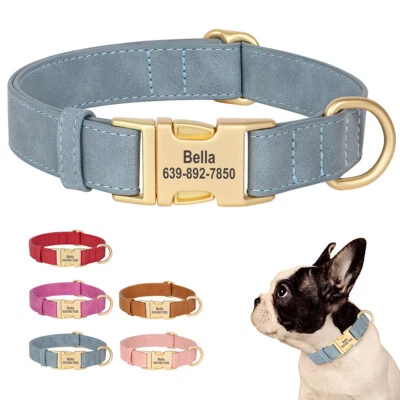 MARKENLOS Personalisiertes Hundehalsband mit Namen Gravur Metallschnalle Weiches Leder S-L