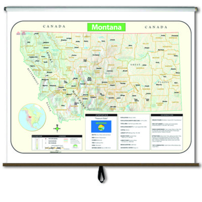 Montana Large Scale Shaded Relief Wall Map on Roller