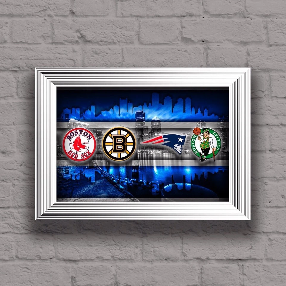 Boston Sports Teams Print Red Sox New England Patriots Celtics 24x36in Free Ship - Image 3 of 4