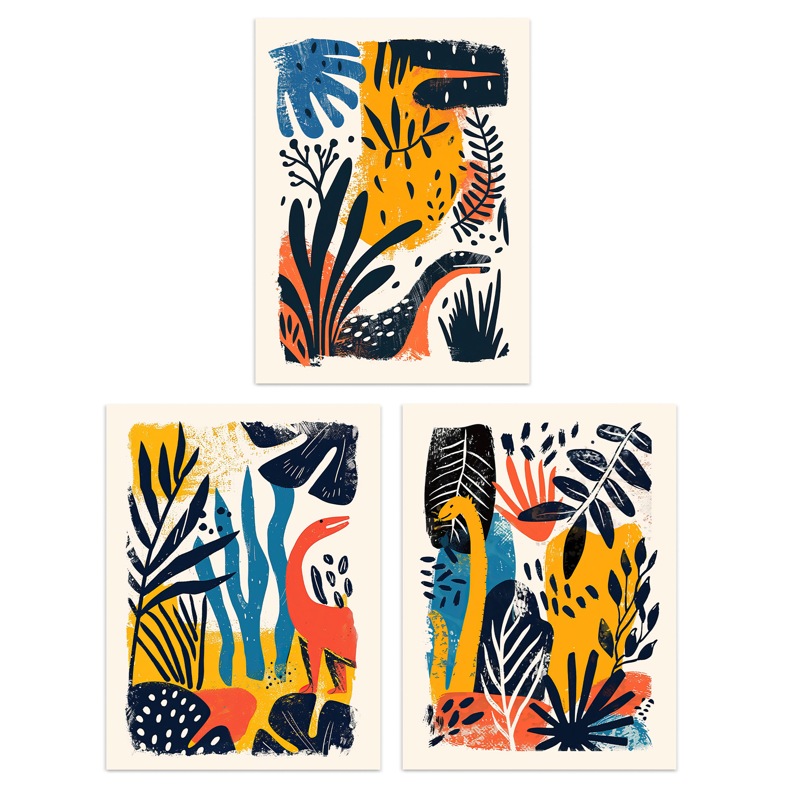 Set of 3 Modern Abstract Dinosaur Jungle 12X16"" Wall Art Prints