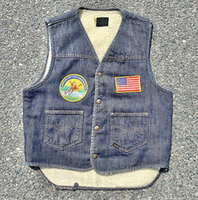 Vintage Roebucks Retro Sherpa Lined Blue Denim Vest Mens Size M Medium Heritage